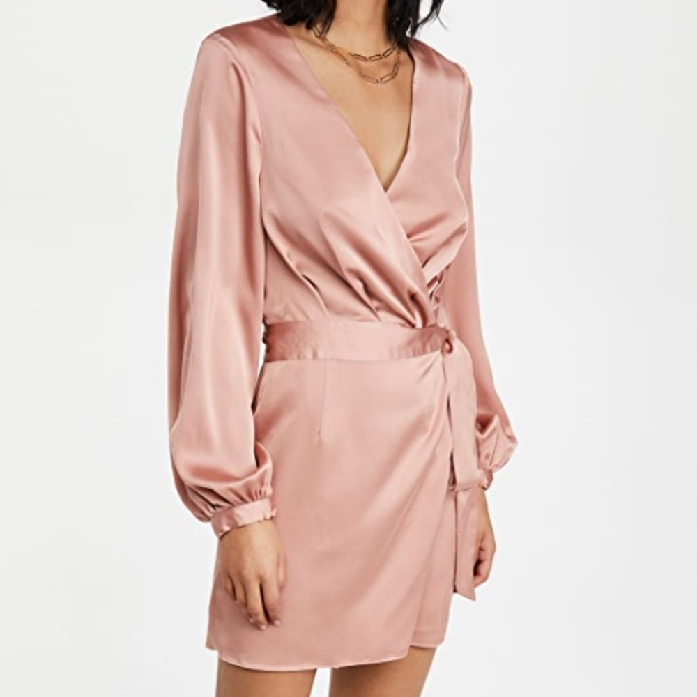 Fame and Partners The Blouson Sleeve Wrap Dress in Warm Blush Size US 2 XS